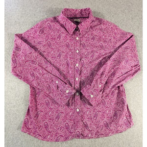 L.L.Bean Womens M Petite Pink Paisley Button Shirt Stretch Cotton Top